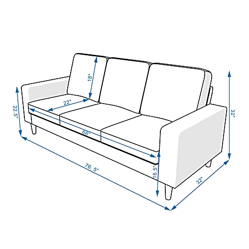 Modern Upholstered Fabric Couch 3-Seat Sofa for Small Living Room, Apartment, Small Space 76.5