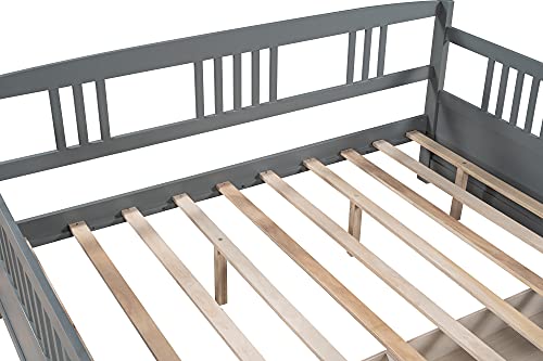 Full Size Daybed with Storage Drawers, Wood Daybed Frame with 2 Drawers, for Kids Teens Guests. No Box Spring Needed, Bedroom Living Room Furniture (Gray)