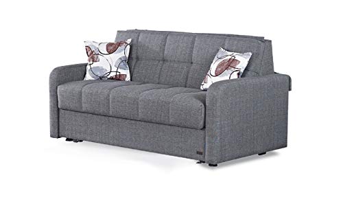 BEYAN Stella Collection Chenille Upholstered Sleeper Sofa with Storage, Solid Wood Frame, and Steel Innersprings, Grey