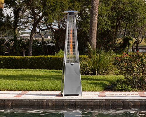 Fire Sense Stainless Steel Pyramid Flame Heater with Wheels | Beautiful Tall Flame | Uses 20 Pound Propane Tank | 40,000 BTU Output | Portable Outdoor and Patio Heat Lamp