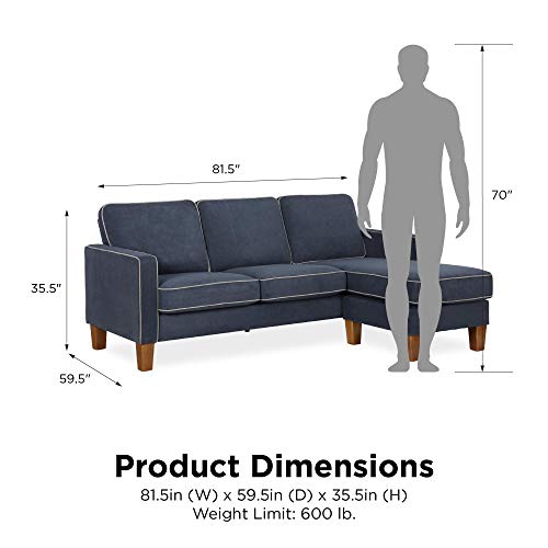 Novogratz DA036SEC-BL Bowen Sectional Sofa with Contrast Welting, Blue