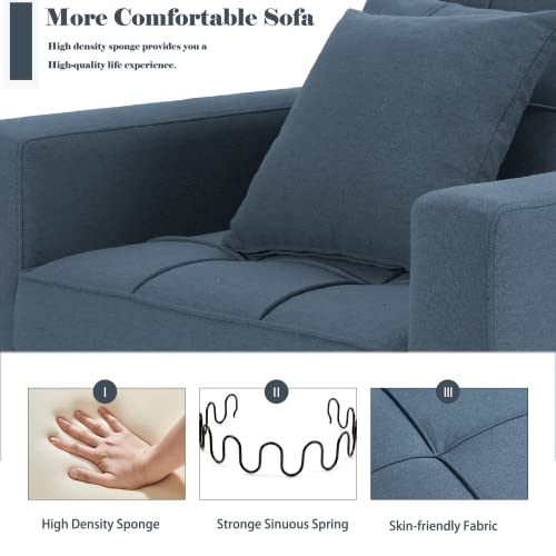 SWHSE Convertible Chair Bed 4-in-1, Sleeper Chair Bed, Pull Out Sofa Bed, Multi-Functional Adjustable Recliner, Sofa, Bed, Single Bed Chair with Modern Linen Fabric (Blue Grey)