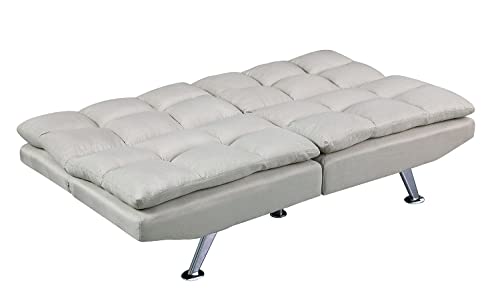 Futon Sofa Bed with 3 Adjustable Angles Backrest, Sleeper Loveseat Couch with 6 Solid Metal Legs (Beige)