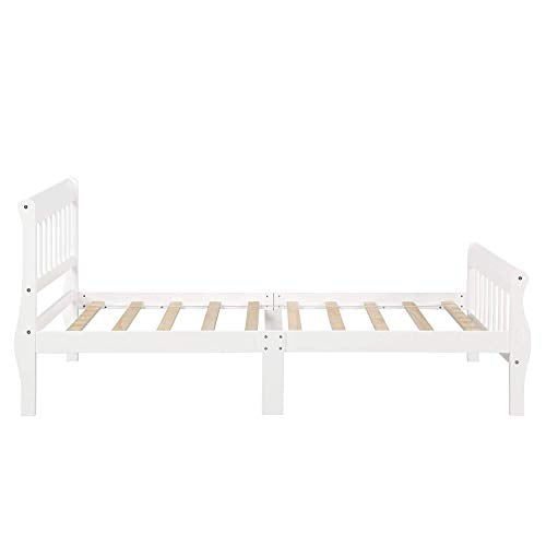 Wood Platform Bed Twin Bed Frame Panel Bed Mattress Foundation Sleigh Bed with Headboard/Footboard/Wood Slat Support by Harper & Bright Designs (White)