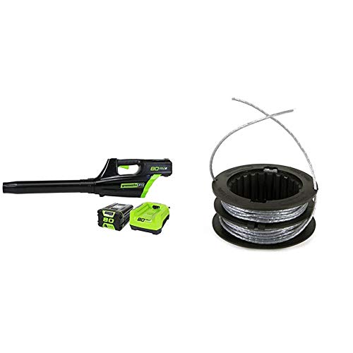 Greenworks Pro 80V Cordless Brushless Axial Blower, 2.0Ah Battery and Rapid Charger Included & .080-Inch 80V Front Mount String Trimmer Replacement Spool SB00L00