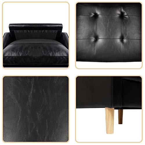 AILEEKISS Mid-Century Sectional Sofa Set Faux Leather Office 3 Pcs Couch Set with Armrest Modern Upholstered Loveseat Couches (1-Seater+1-Seater+2-Seater, Black)