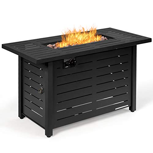 Giantex Propane Fire Pit Table, 42 Inch 60,000 BTU Rectangular Gas Fire Pit Table w/ Waterproof Cover, Outdoor Electronic Ignition Fire Pit Table w/ Lava Rock for Courtyard Balcony Garden Terrace
