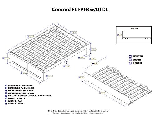 Atlantic Furniture Concord Platform Bed with Twin Size Urban Trundle, Full, in Grey