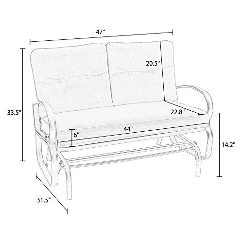 Peak Home Furnishings Indoor/Outdoor 2-Seat Glider Chair Patio Loveseat Rocking Bench with Cushions (Brown Frame/Brick Red Cushions)