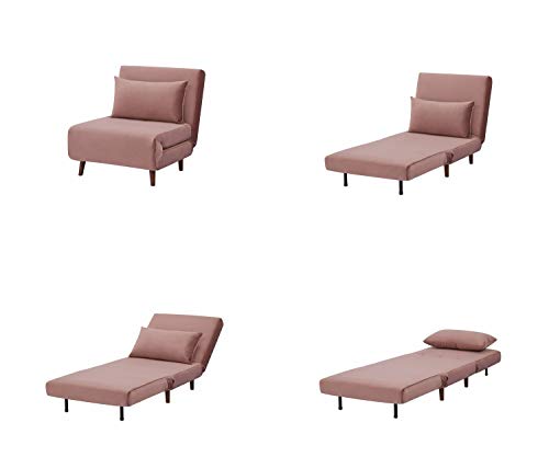 GIA Tri-Fold Convertible Velvet Sofa Bed Chair with Removable Pillow and Legs, Pink Blossom