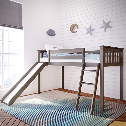 Max & Lily Solid Wood Twin-Size Low Loft Bed with Slide, Clay