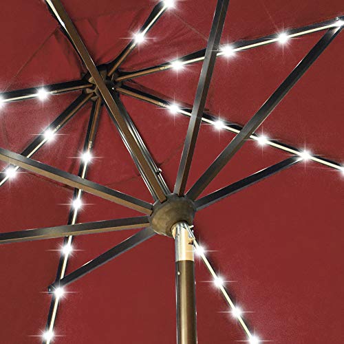 EliteShade Sunbrella Solar 9ft 3 Tiers Market Umbrella with 80 LED Lights Patio Umbrellas Outdoor Table with Ventilation and 5 Years Non-Fading Top,Burgundy