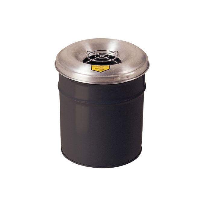 Justrite 4.5 Gallon, Cease-Fire® Waste Receptacle for Cigarette Disposal, Aluminum Head with Grill Guard, Black