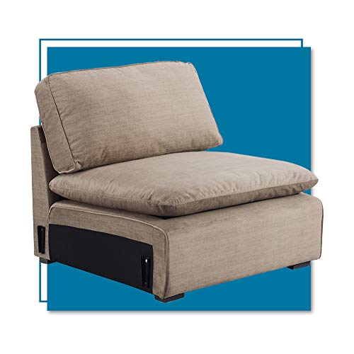 ClickDecor Symphony Mid-Century Microfiber Upholstered Modular Sofa Collection, Reversible Cloud Pillow Soft Seat Cushions, Armless, Tan