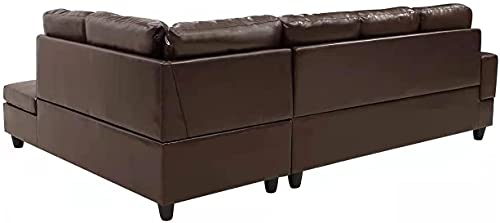 RINIMEI 2021 Faux Leather Sectional Sofa Easy to Assemble with Tufted Cushions for Home Living Room Furniture Set,L-Shape 5 Seater PU Couch W/Right Chaise Lounge and Storage Ottoman,Dark Brown