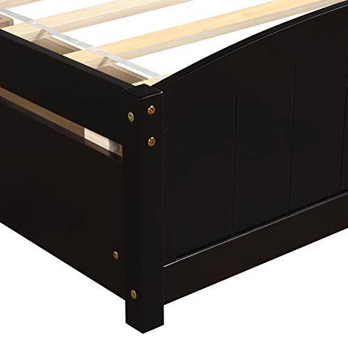 Twin Bed Frame, Wood Platform Bed with Two Drawers,Headboard, Footboard and Wood Slat Support (Espresso)