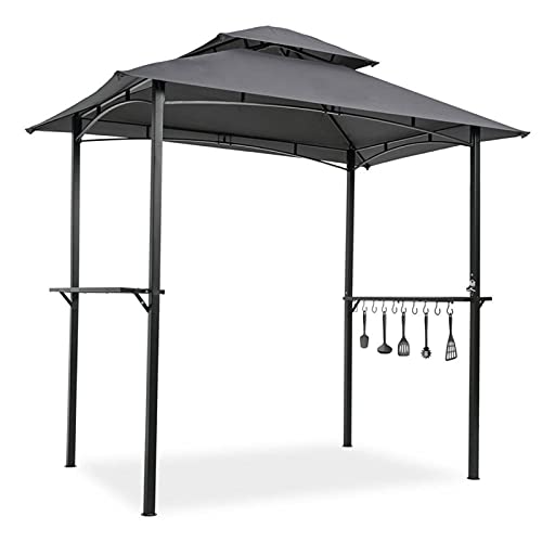 paritariny Gazebo, Shelter Tent Double Tier Outdoor Grill Gazebo 8x5Ft Soft Top Canopy and Steel Frame with Hook Bar Counters Grey Gazebo Canopy Tent (Color : Grey)