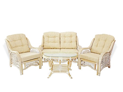 Lounge Malibu Loveseat Sofa ECO Natural Rattan Wicker Handmade Design with Cream Cushions, Cream