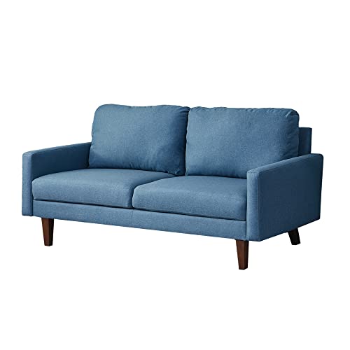 INSTORY Fabric Soft Sofa Linen Upholstered Couch Modern Style Furniture with Armrest & Wooden Legs for Living,Room,Bedroom,Apartment,Dorm-Sky Blue