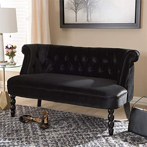 Baxton Studio Flax Velvet Tufted Loveseat in Black