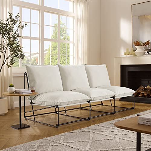 Art Leon 3-Seat Sofa Couch, Modern Linen Fabric Upholstered 3 Seats Sofa Sleeper, Small Space Sofa for Living Room Bedroom, Office, Apartment, Off White
