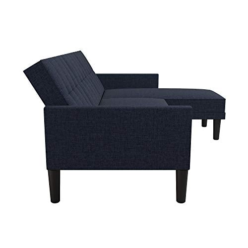 DHP Haven Small Space Sectional Futon Sofa, Blue Linen