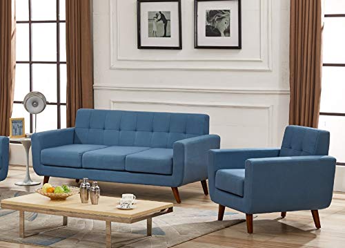 US Pride Furniture AS5169-S+C Charles Mid-Century Modern 100% Linen Fabric Sofa and Chair 2 Pic Set, Clean-Lined Design for Apartment and House, Payne's Grey