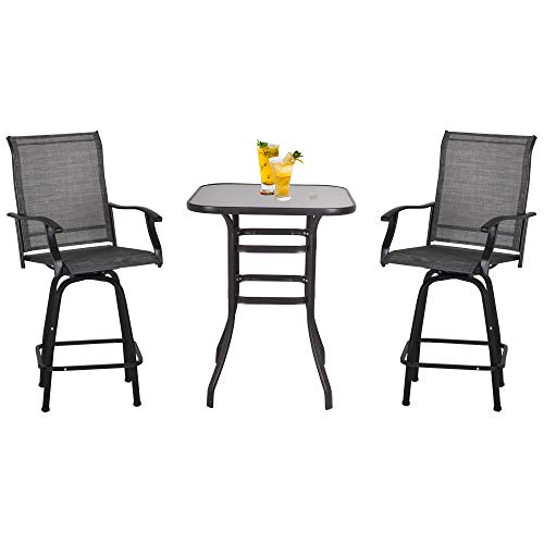 Outsunny 3 Piece Outdoor Patio Bar-Height Bar Set with Comfort Sling Fabric, Steel Frame, & Weather-Fighting, Grey