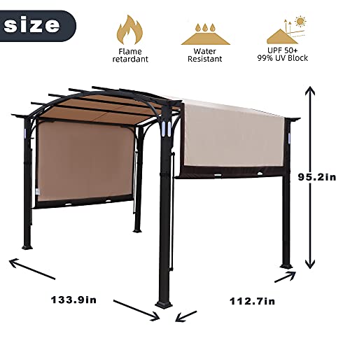 Hofzelt Warren 10 x 8 Ft Pergola Steel Frame Gazebo Canopy Cover Patio Shelter with LED Lights and 2-Tone Adjustable Shade(Beige)