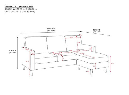 Dorel Living Beckie Reversible Upholstered Sectional, Charcoal Gray