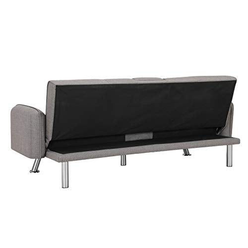 Convertible Futon Sofa Bed Folding Couch Sleeper with Armrest Recliner Couch w/Metal Legs, 2 Cupholders for Compact Living Space, Apartment, Dorm, Bonus Room Light Grey
