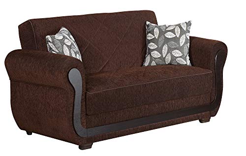 BEYAN Sunrise Collection Upholstered Convertible Storage Love Seat with Easy Access Storage Space, Includes 2 Pillows, Dark Brown