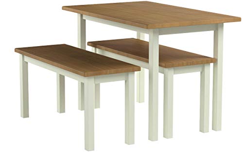 Zinus Becky Farmhouse Dining Table with Two Benches / 3 piece set