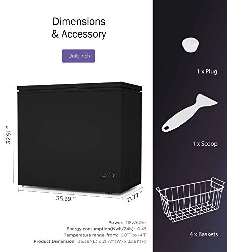 SOUKOO Chest Freezer Free-Standing Top Door Freezers 6.8℉ to -4℉ (Black, 7.0 Cubic Feet)…