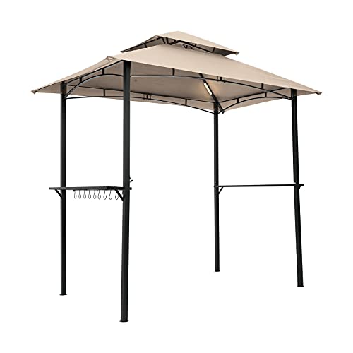 Outdoor Grill Gazebo with Light 8 x 5 Ft Shelter Tent, Double Tierd Soft Top Canopy,Steel Frame with Hook and Bar Counters (Red)