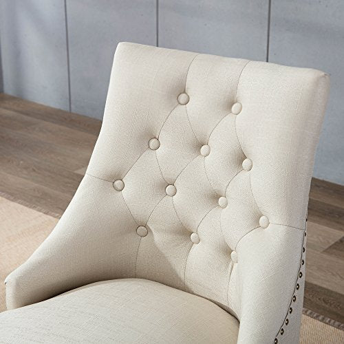 DAGONHIL Fabric Dining/Accent Chairs (Set of 2) with Black Solid Wooden Legs,Nailed Trim (Beige)