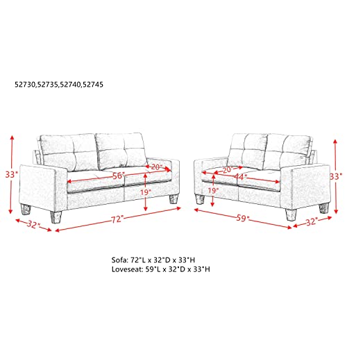 Cotoala 2 Piece Living Room Sectional Sofa Sets, Modern Tufted Back Upholstered Couch Furniture, Track Arm Classic Mid-Century Style, Three-Seat Chair & Loveseat, Heavy Gray