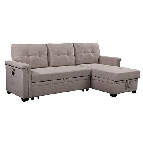 Lilola Home Ashlyn Light Gray Fabric Reversible Sleeper Sofa USB Charger Storage Chaise