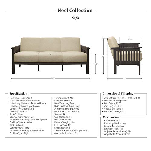 Lexicon Noel Living Room Sofa, Brown