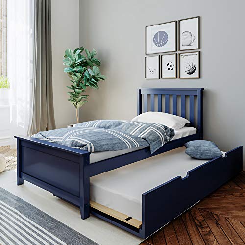 Max & Lily Solid Wood Twin-Size Trundle Bed, Blue