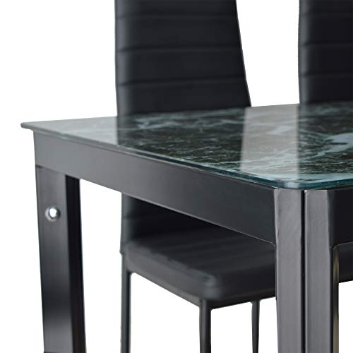 IDS Online 7 Pieces Home Dining Kitchen Furniture Set, with with Faux Marble Glass Top Metal Leg and Frame, Black,