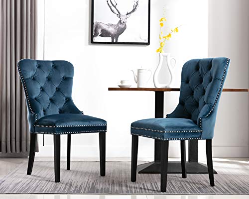 Chairus Velvet Dining Chairs Upholstered, Elegant Tufted Chair with Nailed Trim Set of 2 - Navy Blue