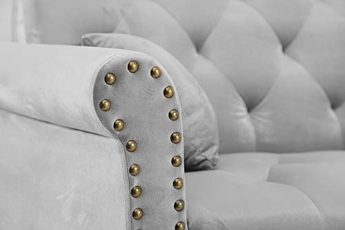Rhomtree Sectional Sofa Couch with Lounge Chairs Velvet Convertible Sofa Bed with Adjustable Back Day Bed Nailhead Trim Living Room Furniture (Grey)