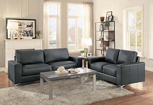 Homelegance Track Arm Sofa with Metal Accent Leg Leather Gel Match, Grey