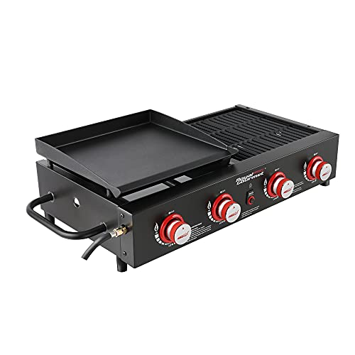 Creole Feast GD4002T Tailgater Grill & Griddle, 4-Burner Portable Propane Gas Grill Griddle Combo, Black