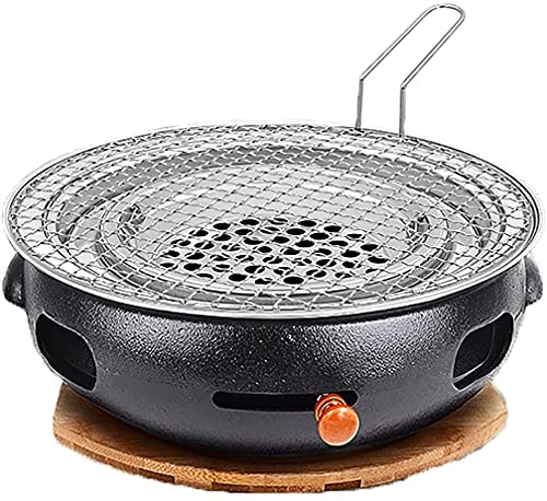 WDSZXH Portable Barbecues Cast Iron Charcoal Grill Household Charcoal Grill BBQ Grill Portable Food Charcoal Stove with Steel Grill Net Cast Iron Grill (Color : Black, Size : 34x13cm)