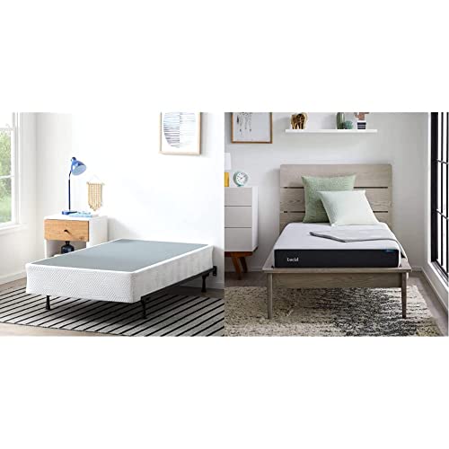 Lucid 6 Inch Memory Foam Bamboo Charcoal Infused Mattress and High-Profile 9 Inch Steel Foldable Twin XL Box Spring Foundation with Center Support Bolts