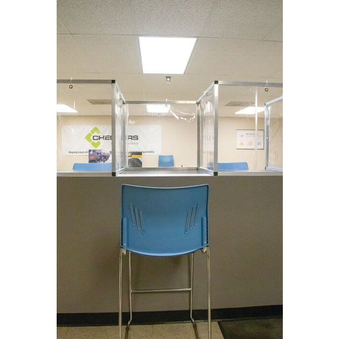 Justrite 7' X 2' Rectangular Breakroom Workspace Cough And Sneeze Guard, PVC In Aluminum Frame