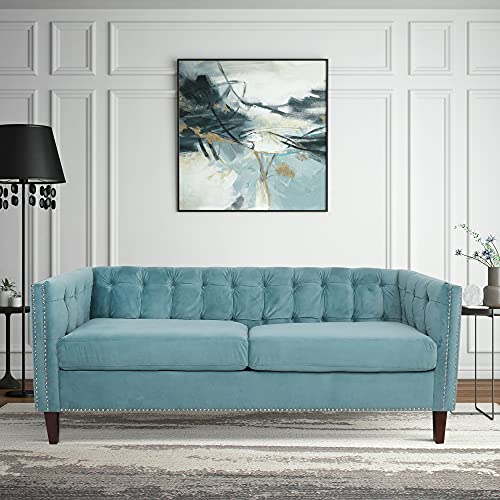 Traditional Chesterfield Loveseat Sofa Upholstered Loveseat Sofa Velvet Tufted 2 Seater Sofa Mid Century Love Seats for Small Spaces (Green)