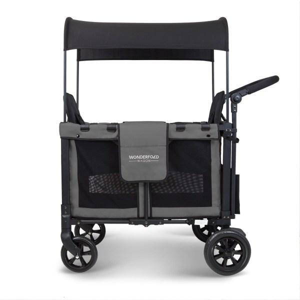WonderFold Baby W2 Multi-Function Folding Double Stroller Wagon with Removable Canopy and Seats Gray New